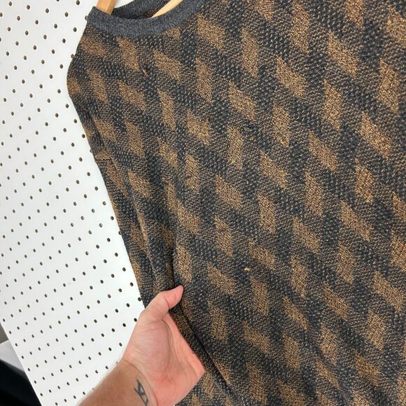 Jos A Bank Brown Chunky Knit Sweater XL Boxy READ Grandpa 90s Argyle Checkered - Picture 3 of 6